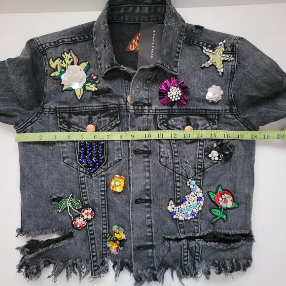 NEW Black Denim Embellished/Destroyed Jacket - Size S - Picture 8 of 12